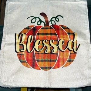 Blessed plaid thanksgiving pumpkin linen pillow cover